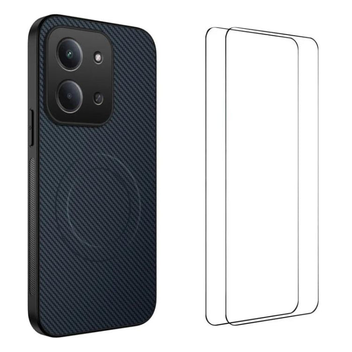 Funda magnética para teléfono WANLONFENG Serie TQ1 con textura de fibra de carbono y 2 protectores de pantalla., For Redmi A7 Pro 171mm / Poco C85x 5G, For Redmi 15a 5G, For Redmi Turbo 5 Max / Poco X8 Pro Max 5G, For Redmi Turbo 5 5G / Poco X8 Pro 5G ...