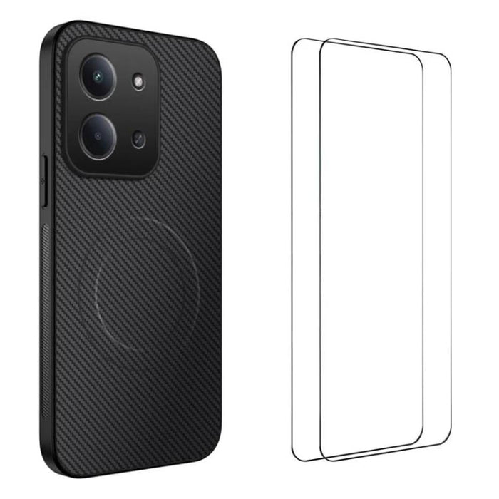 Funda magnética para teléfono WANLONFENG Serie TQ1 con textura de fibra de carbono y 2 protectores de pantalla., For Redmi A7 Pro 171mm / Poco C85x 5G, For Redmi 15a 5G, For Redmi Turbo 5 Max / Poco X8 Pro Max 5G, For Redmi Turbo 5 5G / Poco X8 Pro 5G ...