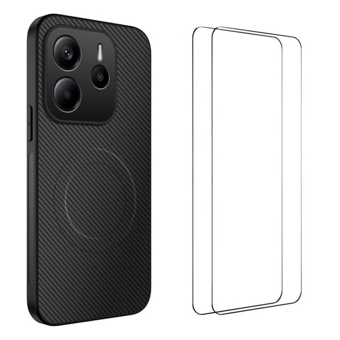 Funda magnética para teléfono WANLONFENG Serie TQ1 con textura de fibra de carbono y 2 protectores de pantalla., For Redmi A7 Pro 171mm / Poco C85x 5G, For Redmi 15a 5G, For Redmi Turbo 5 Max / Poco X8 Pro Max 5G, For Redmi Turbo 5 5G / Poco X8 Pro 5G ...