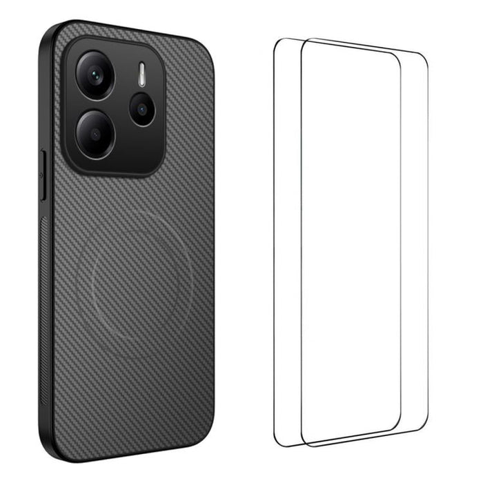 Funda magnética para teléfono WANLONFENG Serie TQ1 con textura de fibra de carbono y 2 protectores de pantalla., For Redmi A7 Pro 171mm / Poco C85x 5G, For Redmi 15a 5G, For Redmi Turbo 5 Max / Poco X8 Pro Max 5G, For Redmi Turbo 5 5G / Poco X8 Pro 5G ...