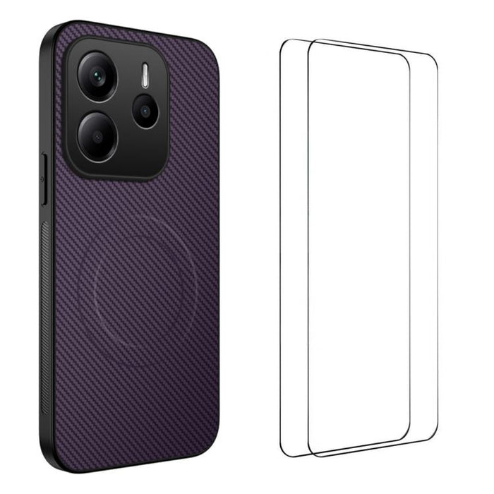 Funda magnética para teléfono WANLONFENG Serie TQ1 con textura de fibra de carbono y 2 protectores de pantalla., For Redmi A7 Pro 171mm / Poco C85x 5G, For Redmi 15a 5G, For Redmi Turbo 5 Max / Poco X8 Pro Max 5G, For Redmi Turbo 5 5G / Poco X8 Pro 5G ...