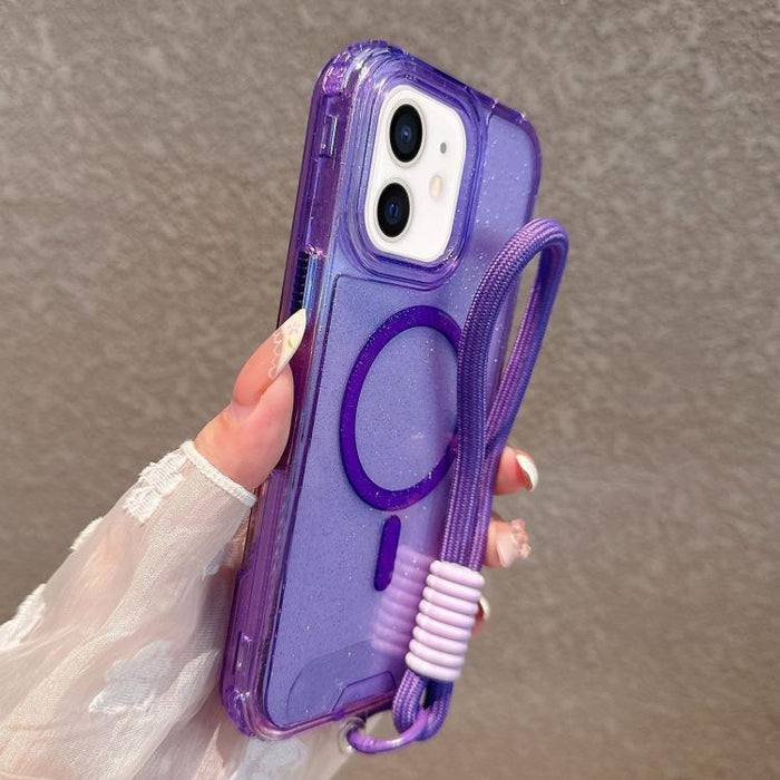 Funda magnética desmontable 3 en 1 con purpurina y correa de mano., For iPhone 11