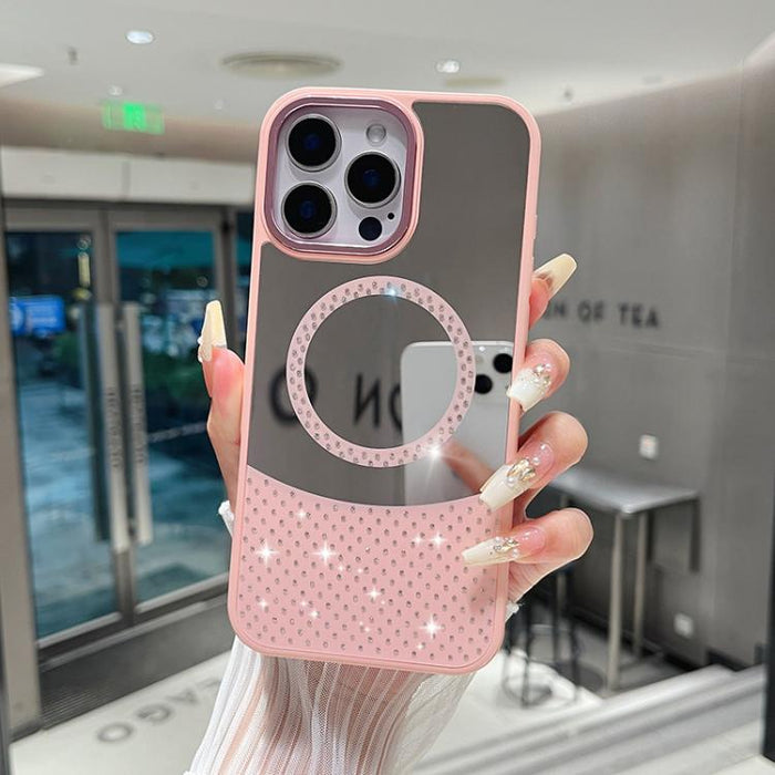 Funda magnética para teléfono con superficie de espejo de cristal y diamantes de imitación, For iPhone 14 Plus, For iPhone 14, For iPhone 14 Pro, For iPhone 14 Pro Max, For iPhone 13 Pro Max, For iPhone 13 Pro, For iPhone 13, For iPhone 12             ...