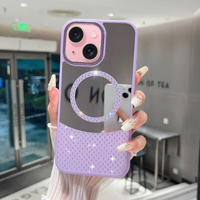 Funda magnética para teléfono con superficie de espejo de cristal y diamantes de imitación, For iPhone 17 Pro Max, For iPhone 17 Pro, For iPhone 17, For iPhone Air, For iPhone 16 Pro Max, For iPhone 16 Pro, For iPhone 16 Plus, For iPhone 16            ...