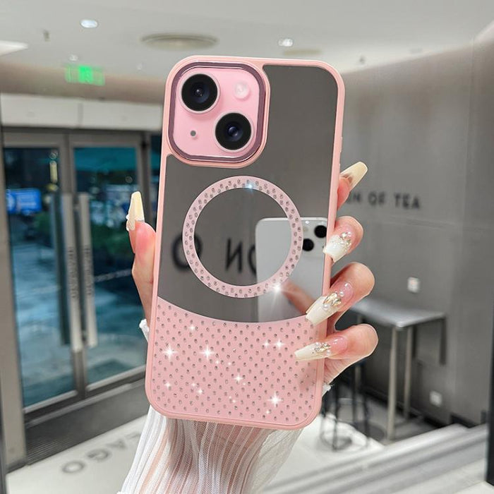 Funda magnética para teléfono con superficie de espejo de cristal y diamantes de imitación, For iPhone 17 Pro Max, For iPhone 17 Pro, For iPhone 17, For iPhone Air, For iPhone 16 Pro Max, For iPhone 16 Pro, For iPhone 16 Plus, For iPhone 16            ...