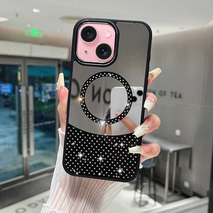 Funda magnética para teléfono con superficie de espejo de cristal y diamantes de imitación, For iPhone 17 Pro Max, For iPhone 17 Pro, For iPhone 17, For iPhone Air, For iPhone 16 Pro Max, For iPhone 16 Pro, For iPhone 16 Plus, For iPhone 16            ...