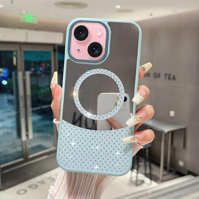 Funda magnética para teléfono con superficie de espejo de cristal y diamantes de imitación, For iPhone 17 Pro Max, For iPhone 17 Pro, For iPhone 17, For iPhone Air, For iPhone 16 Pro Max, For iPhone 16 Pro, For iPhone 16 Plus, For iPhone 16            ...