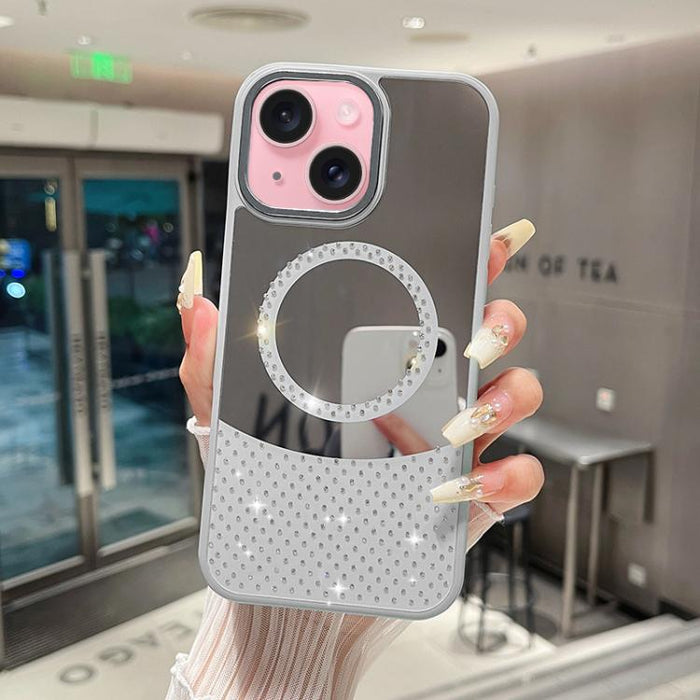 Funda magnética para teléfono con superficie de espejo de cristal y diamantes de imitación, For iPhone 17 Pro Max, For iPhone 17 Pro, For iPhone 17, For iPhone Air, For iPhone 16 Pro Max, For iPhone 16 Pro, For iPhone 16 Plus, For iPhone 16            ...