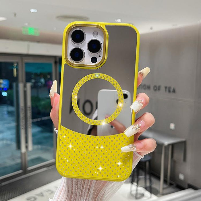 Funda magnética para teléfono con superficie de espejo de cristal y diamantes de imitación, For iPhone 17 Pro Max, For iPhone 17 Pro, For iPhone 17, For iPhone Air, For iPhone 16 Pro Max, For iPhone 16 Pro, For iPhone 16 Plus, For iPhone 16            ...
