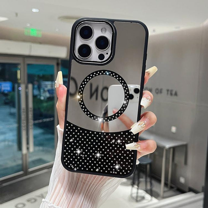 Funda magnética para teléfono con superficie de espejo de cristal y diamantes de imitación, For iPhone 17 Pro Max, For iPhone 17 Pro, For iPhone 17, For iPhone Air, For iPhone 16 Pro Max, For iPhone 16 Pro, For iPhone 16 Plus, For iPhone 16            ...