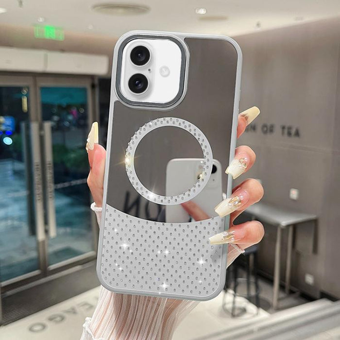 Funda magnética para teléfono con superficie de espejo de cristal y diamantes de imitación, For iPhone 17 Pro Max, For iPhone 17 Pro, For iPhone 17, For iPhone Air, For iPhone 16 Pro Max, For iPhone 16 Pro, For iPhone 16 Plus, For iPhone 16            ...