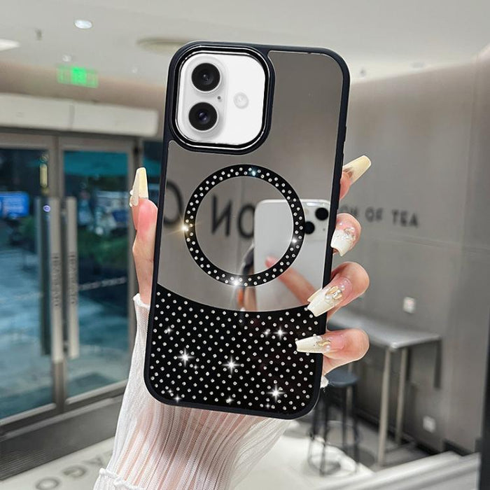 Funda magnética para teléfono con superficie de espejo de cristal y diamantes de imitación, For iPhone 17 Pro Max, For iPhone 17 Pro, For iPhone 17, For iPhone Air, For iPhone 16 Pro Max, For iPhone 16 Pro, For iPhone 16 Plus, For iPhone 16            ...