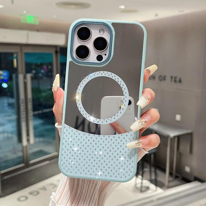 Funda magnética para teléfono con superficie de espejo de cristal y diamantes de imitación, For iPhone 17 Pro Max, For iPhone 17 Pro, For iPhone 17, For iPhone Air, For iPhone 16 Pro Max, For iPhone 16 Pro, For iPhone 16 Plus, For iPhone 16            ...