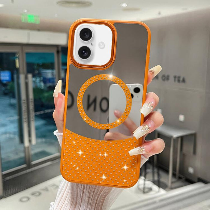 Funda magnética para teléfono con superficie de espejo de cristal y diamantes de imitación, For iPhone 17 Pro Max, For iPhone 17 Pro, For iPhone 17, For iPhone Air, For iPhone 16 Pro Max, For iPhone 16 Pro, For iPhone 16 Plus, For iPhone 16            ...
