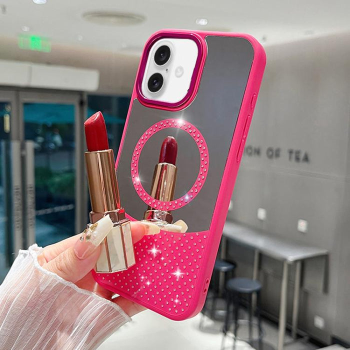 Funda magnética para teléfono con superficie de espejo de cristal y diamantes de imitación, For iPhone 17 Pro Max, For iPhone 17 Pro, For iPhone 17, For iPhone Air, For iPhone 16 Pro Max, For iPhone 16 Pro, For iPhone 16 Plus, For iPhone 16            ...