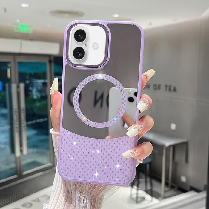 Funda magnética para teléfono con superficie de espejo de cristal y diamantes de imitación, For iPhone 17 Pro Max, For iPhone 17 Pro, For iPhone 17, For iPhone Air, For iPhone 16 Pro Max, For iPhone 16 Pro, For iPhone 16 Plus, For iPhone 16            ...