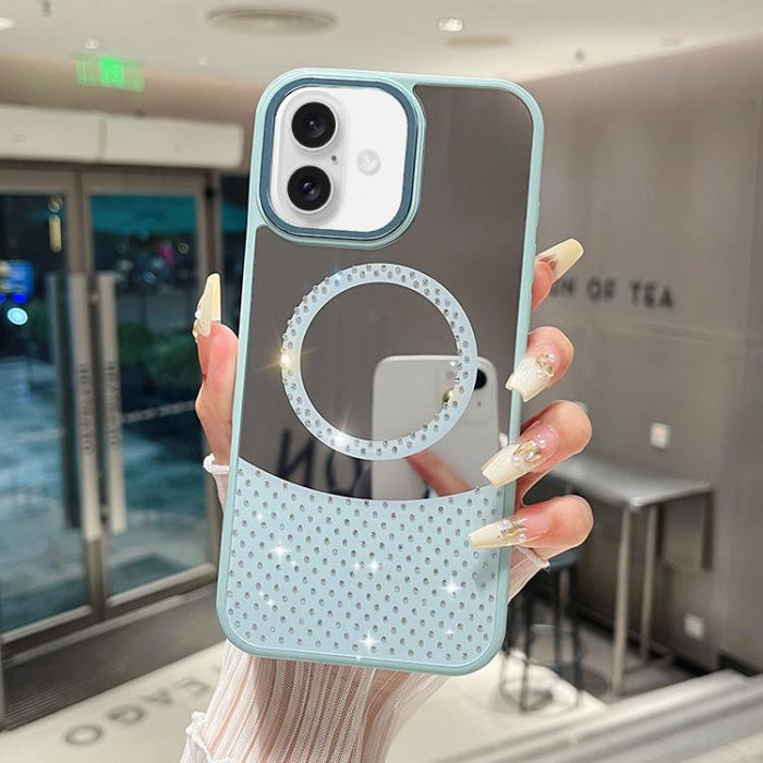 Funda magnética para teléfono con superficie de espejo de cristal y diamantes de imitación, For iPhone 17 Pro Max, For iPhone 17 Pro, For iPhone 17, For iPhone Air, For iPhone 16 Pro Max, For iPhone 16 Pro, For iPhone 16 Plus, For iPhone 16            ...