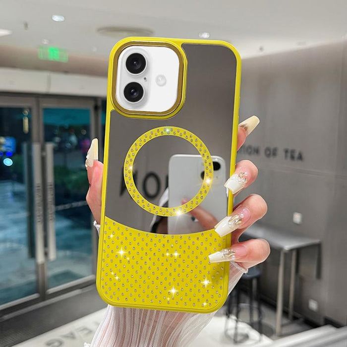 Funda magnética para teléfono con superficie de espejo de cristal y diamantes de imitación, For iPhone 17 Pro Max, For iPhone 17 Pro, For iPhone 17, For iPhone Air, For iPhone 16 Pro Max, For iPhone 16 Pro, For iPhone 16 Plus, For iPhone 16            ...