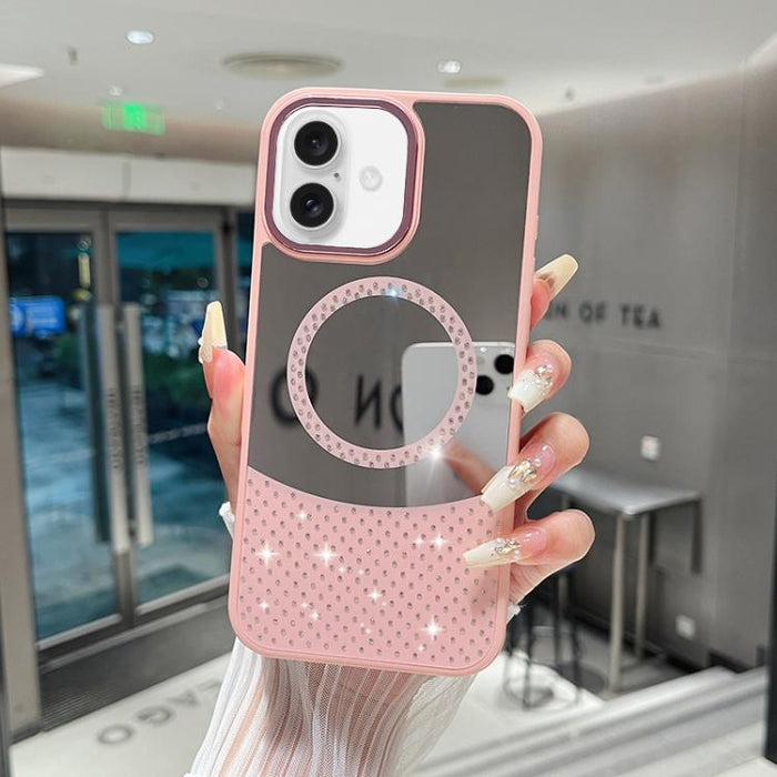 Funda magnética para teléfono con superficie de espejo de cristal y diamantes de imitación, For iPhone 17 Pro Max, For iPhone 17 Pro, For iPhone 17, For iPhone Air, For iPhone 16 Pro Max, For iPhone 16 Pro, For iPhone 16 Plus, For iPhone 16            ...