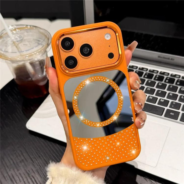Funda magnética para teléfono con superficie de espejo de cristal y diamantes de imitación, For iPhone 17 Pro Max, For iPhone 17 Pro, For iPhone 17, For iPhone Air, For iPhone 16 Pro Max, For iPhone 16 Pro, For iPhone 16 Plus, For iPhone 16            ...