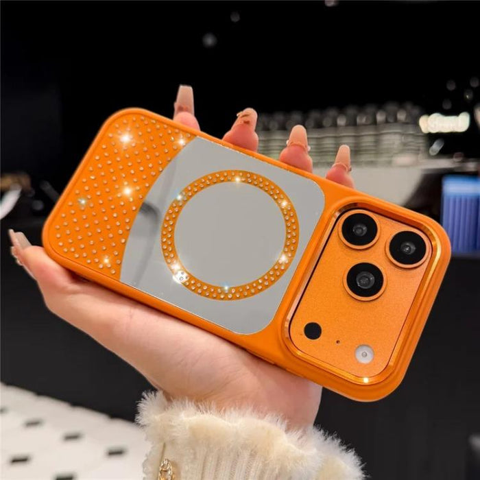 Funda magnética para teléfono con superficie de espejo de cristal y diamantes de imitación, For iPhone 17 Pro Max, For iPhone 17 Pro, For iPhone 17, For iPhone Air, For iPhone 16 Pro Max, For iPhone 16 Pro, For iPhone 16 Plus, For iPhone 16            ...