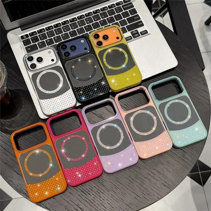 Funda magnética para teléfono con superficie de espejo de cristal y diamantes de imitación, For iPhone 17 Pro Max, For iPhone 17 Pro, For iPhone 17, For iPhone Air, For iPhone 16 Pro Max, For iPhone 16 Pro, For iPhone 16 Plus, For iPhone 16            ...