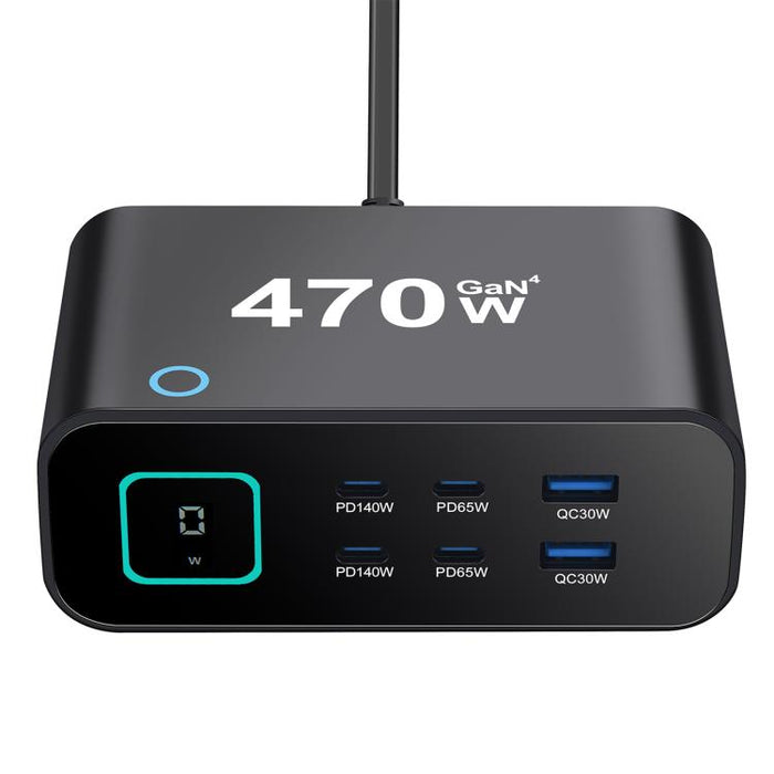 Cargador multifunción GaN de 470 W YMX-615-LCD470W con 4 puertos Tipo C y 2 puertos USB., AU Plug, EU Plug, UK Plug, US Plug
