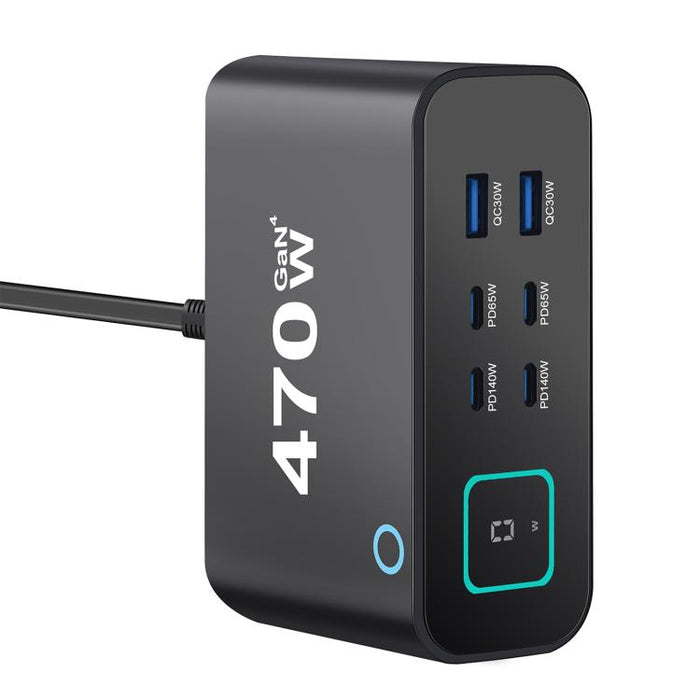 Cargador multifunción GaN de 470 W YMX-615-LCD470W con 4 puertos Tipo C y 2 puertos USB., AU Plug, EU Plug, UK Plug, US Plug