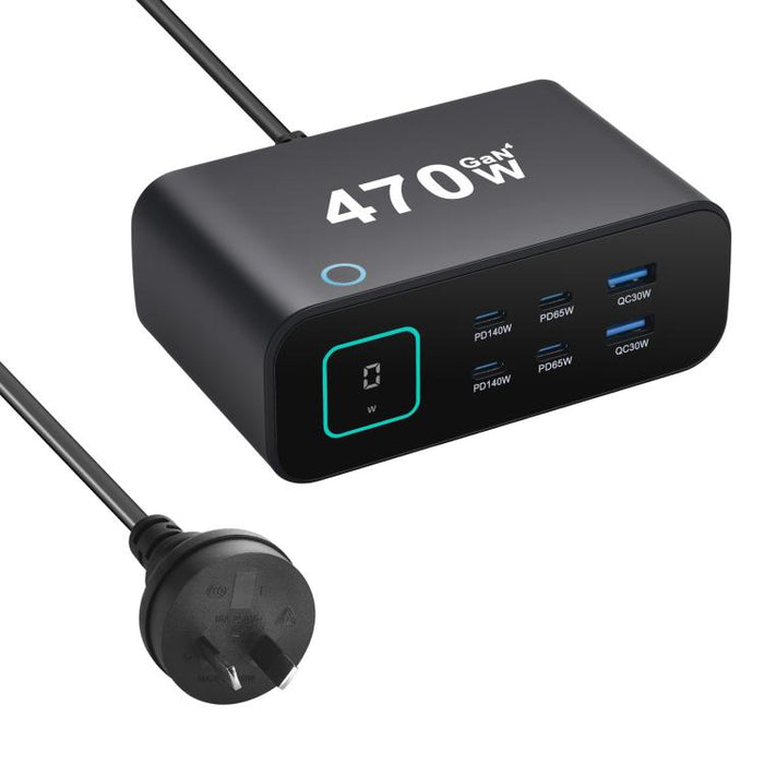 Cargador multifunción GaN de 470 W YMX-615-LCD470W con 4 puertos Tipo C y 2 puertos USB., AU Plug, EU Plug, UK Plug, US Plug