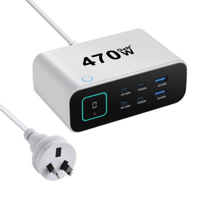 Cargador multifunción GaN de 470 W YMX-615-LCD470W con 4 puertos Tipo C y 2 puertos USB., AU Plug, EU Plug, UK Plug, US Plug