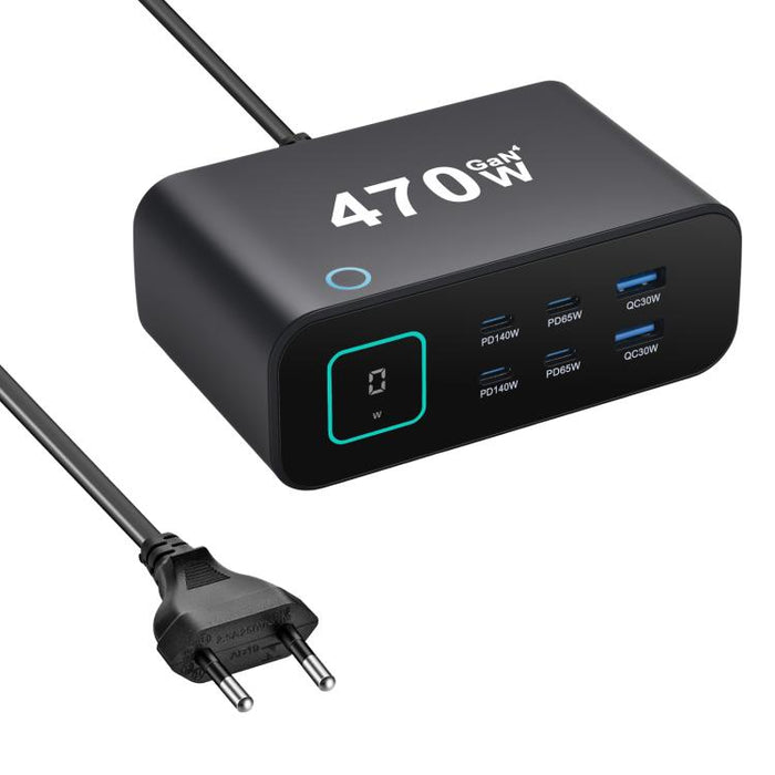 Cargador multifunción GaN de 470 W YMX-615-LCD470W con 4 puertos Tipo C y 2 puertos USB., AU Plug, EU Plug, UK Plug, US Plug