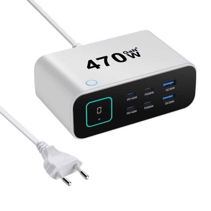 Cargador multifunción GaN de 470 W YMX-615-LCD470W con 4 puertos Tipo C y 2 puertos USB., AU Plug, EU Plug, UK Plug, US Plug