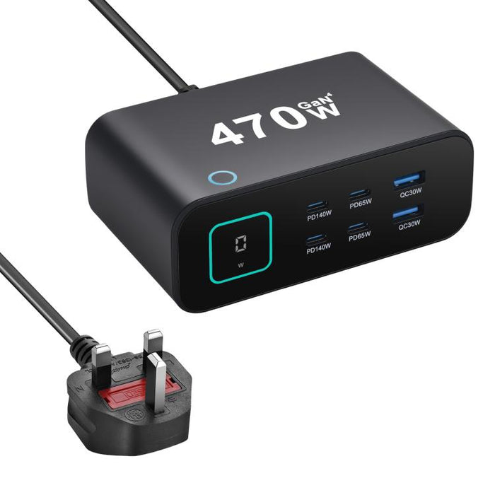 Cargador multifunción GaN de 470 W YMX-615-LCD470W con 4 puertos Tipo C y 2 puertos USB., AU Plug, EU Plug, UK Plug, US Plug