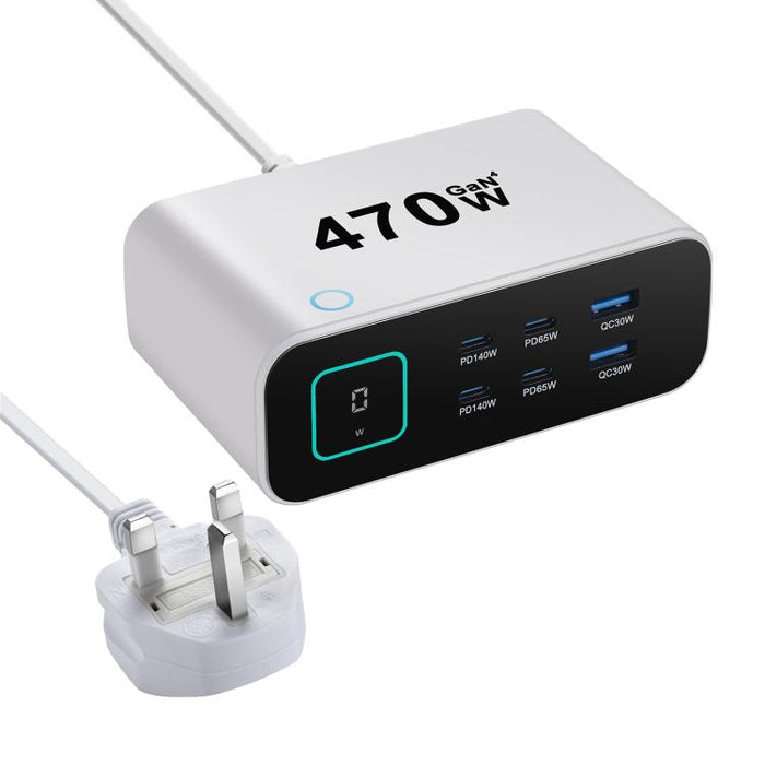 Cargador multifunción GaN de 470 W YMX-615-LCD470W con 4 puertos Tipo C y 2 puertos USB., AU Plug, EU Plug, UK Plug, US Plug