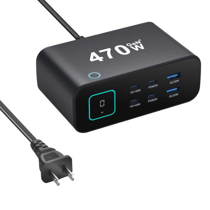 Cargador multifunción GaN de 470 W YMX-615-LCD470W con 4 puertos Tipo C y 2 puertos USB., AU Plug, EU Plug, UK Plug, US Plug