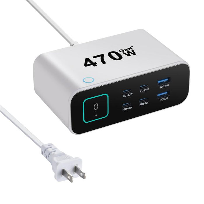 Cargador multifunción GaN de 470 W YMX-615-LCD470W con 4 puertos Tipo C y 2 puertos USB., AU Plug, EU Plug, UK Plug, US Plug