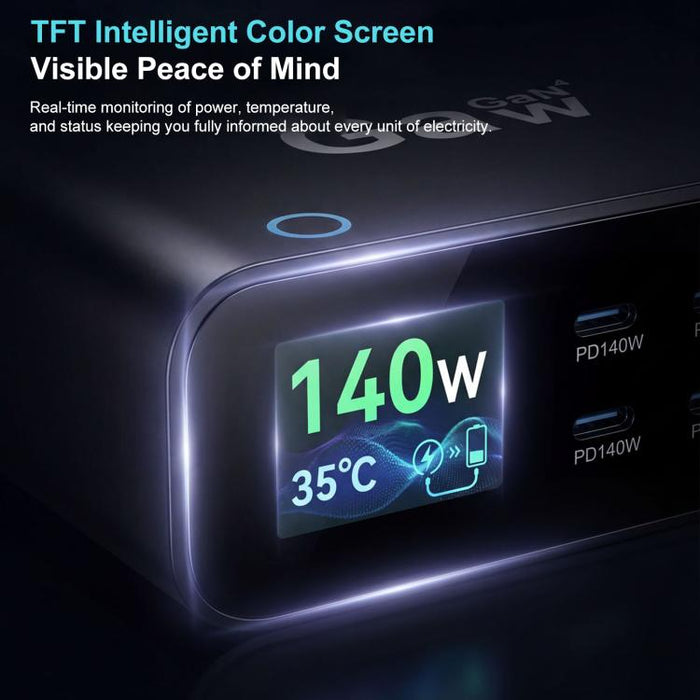Cargador multifunción GaN de 470 W YMX-615-LCD470W con 4 puertos Tipo C y 2 puertos USB., AU Plug, EU Plug, UK Plug, US Plug