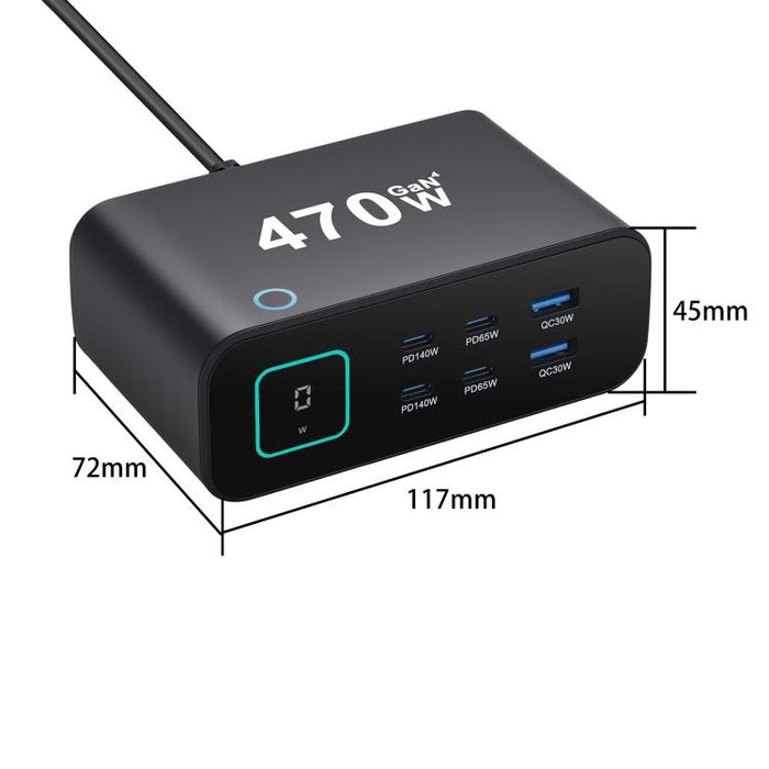 Cargador multifunción GaN de 470 W YMX-615-LCD470W con 4 puertos Tipo C y 2 puertos USB., AU Plug, EU Plug, UK Plug, US Plug