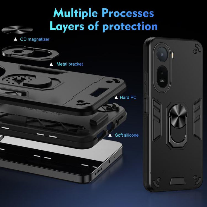 Funda para teléfono con soporte de anillo metálico a prueba de golpes, For Redmi A7 Pro 171mm / Poco C85x 5G, For Redmi Turbo 5 Max / Poco X8 Pro Max, For Redmi Turbo 5 5G / Poco X8 Pro 5G, For Redmi Note 15 Pro 4G Global 163.2mm