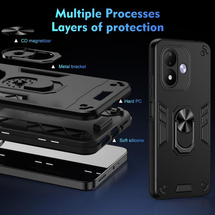 Funda para teléfono con soporte de anillo metálico a prueba de golpes, For Redmi A7 Pro 171mm / Poco C85x 5G, For Redmi Turbo 5 Max / Poco X8 Pro Max, For Redmi Turbo 5 5G / Poco X8 Pro 5G, For Redmi Note 15 Pro 4G Global 163.2mm