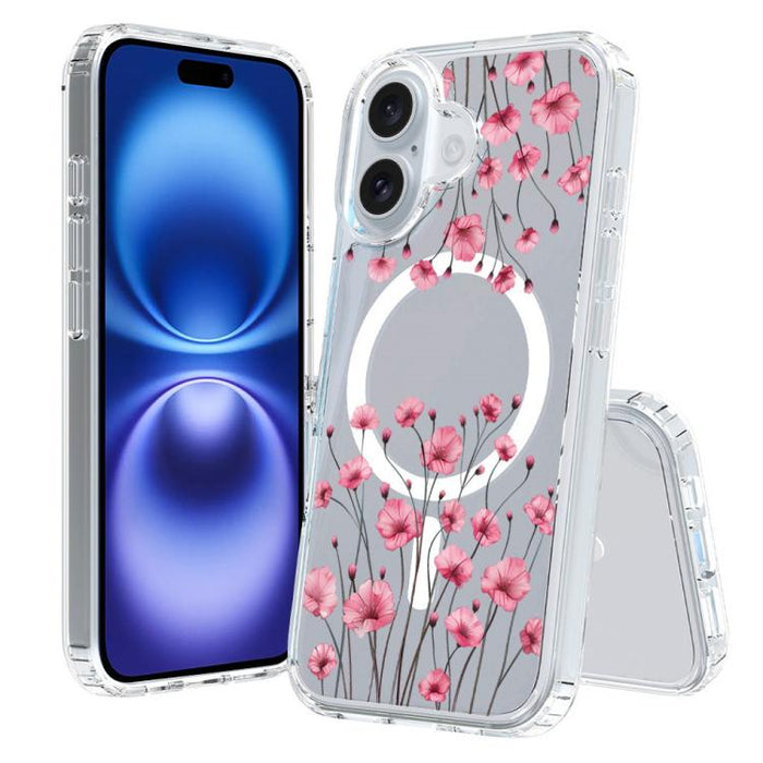 Funda magnética antigolpes para teléfono, TPU + PC con estampado de patrones, For iPhone 16 Pro, For iPhone 16 Plus, For iPhone 16