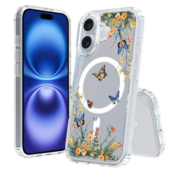 Funda magnética antigolpes para teléfono, TPU + PC con estampado de patrones, For iPhone 16 Pro, For iPhone 16 Plus, For iPhone 16