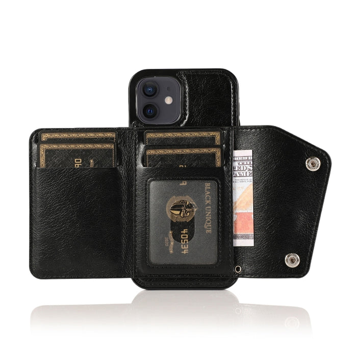 Estuche de cuero PU + TPU a prueba de golpes con ranuras para tarjetas y soporte y marco de fotos y billetera y cordón