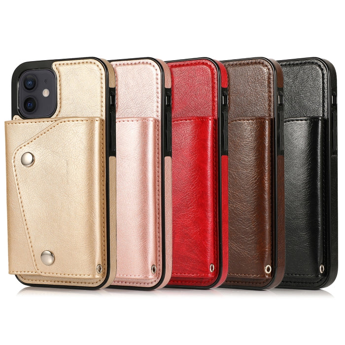 Estuche de cuero PU + TPU a prueba de golpes con ranuras para tarjetas y soporte y marco de fotos y billetera y cordón