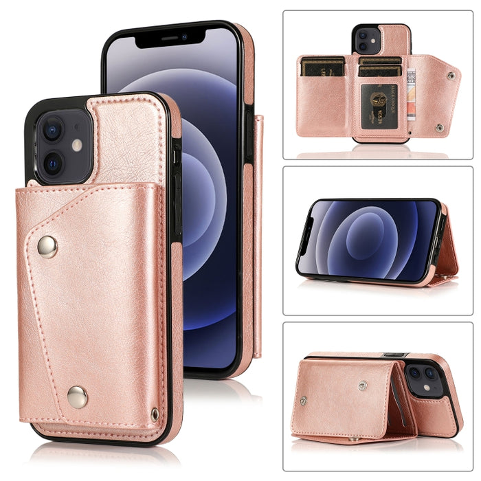 Estuche de cuero PU + TPU a prueba de golpes con ranuras para tarjetas y soporte y marco de fotos y billetera y cordón