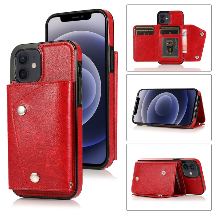 Estuche de cuero PU + TPU a prueba de golpes con ranuras para tarjetas y soporte y marco de fotos y billetera y cordón