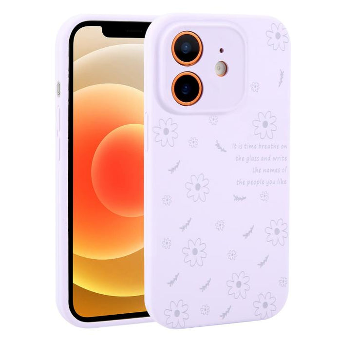 Funda de silicona líquida con estampado floral de margaritas y orificios de precisión para teléfono, For iPhone 13 Pro Max, For iPhone 13 Pro, For iPhone 13, For iPhone 12, For iPhone 12 Pro Max, For iPhone 12 Pro