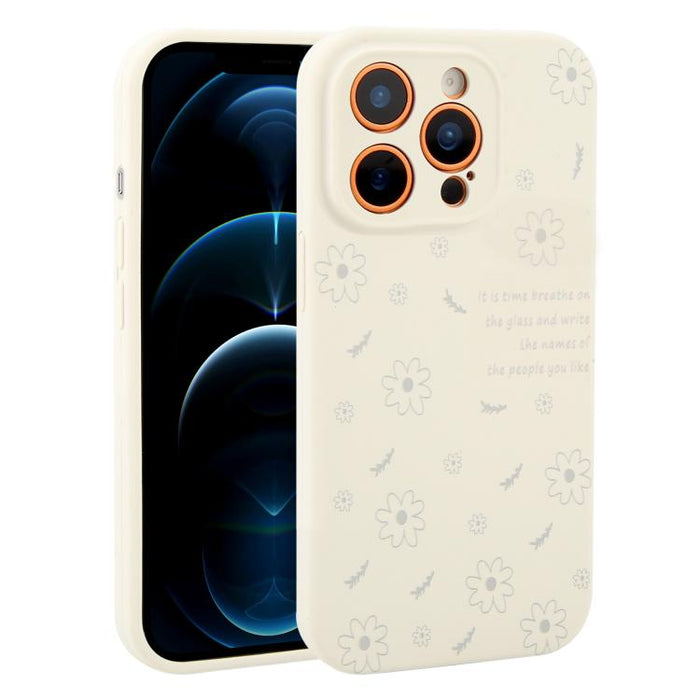 Funda de silicona líquida con estampado floral de margaritas y orificios de precisión para teléfono, For iPhone 13 Pro Max, For iPhone 13 Pro, For iPhone 13, For iPhone 12, For iPhone 12 Pro Max, For iPhone 12 Pro
