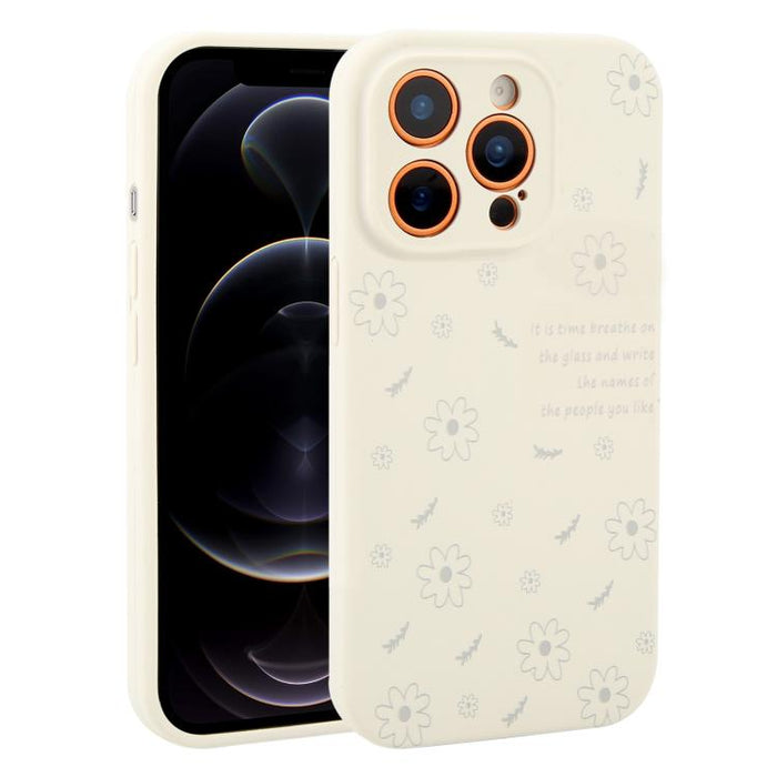 Funda de silicona líquida con estampado floral de margaritas y orificios de precisión para teléfono, For iPhone 13 Pro Max, For iPhone 13 Pro, For iPhone 13, For iPhone 12, For iPhone 12 Pro Max, For iPhone 12 Pro