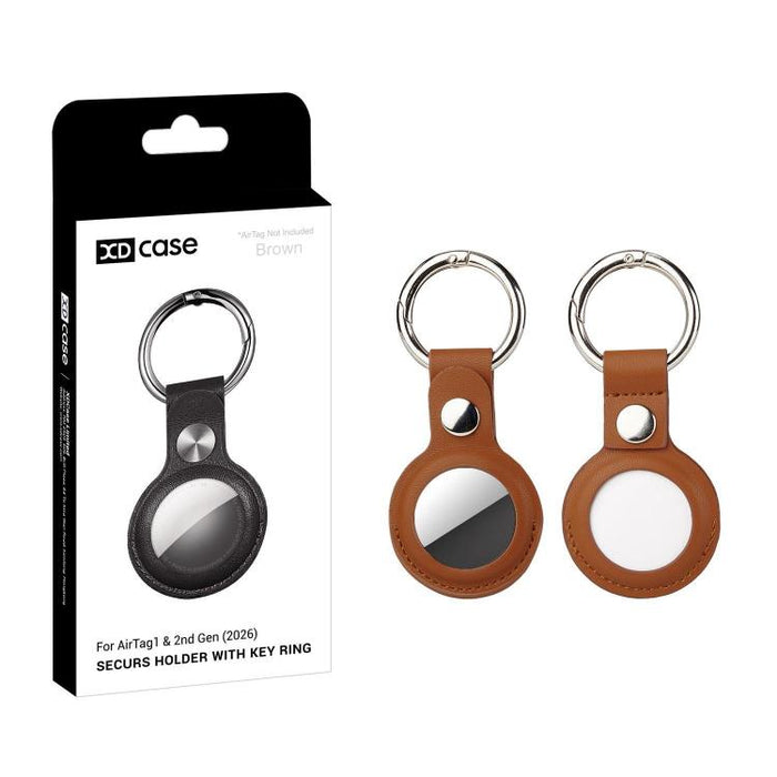 Funda protectora de cuero vegano hueco de doble cara XDcase con anillo metálico, For AirTag 2nd Gen / AirTag 1st Gen